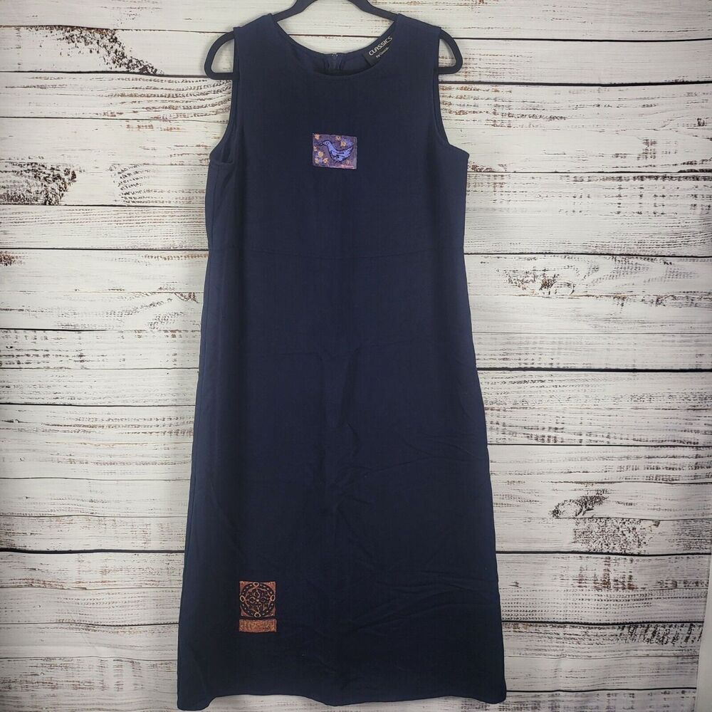 Vintage Classics By Carol‎ Anderson Maxi Dress L Womens Blue Back Zip Art Deco